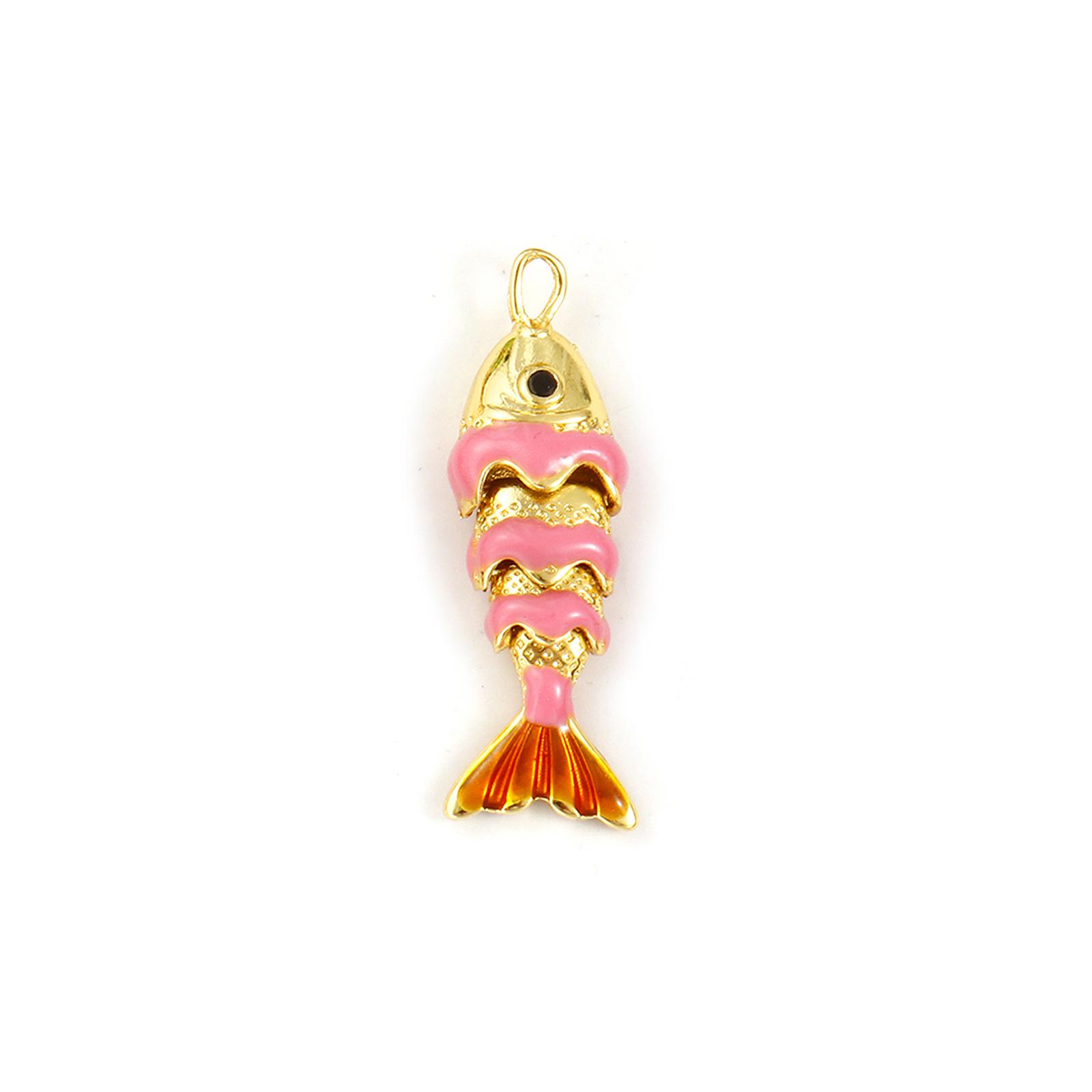 

1 PC Brass Ocean Jewelry Charms Enamel Fish 3D Movable 18K Gold Plated Pendants For DIY Necklace Keychains Making 28mm x 9mm рожевий