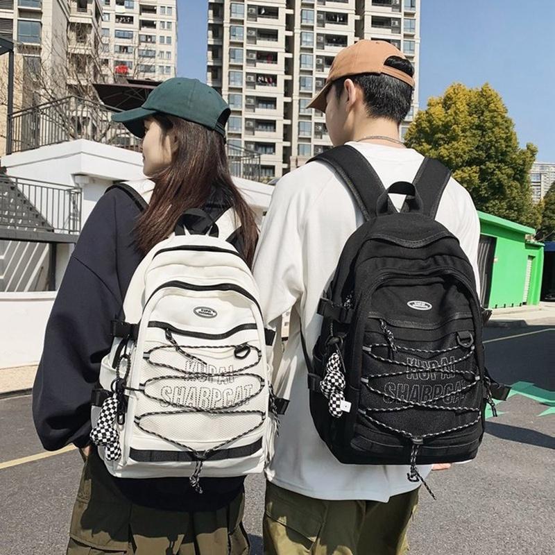 IELGY hong kong style backpack women's couple canvas breathable design sense niche texture backpack