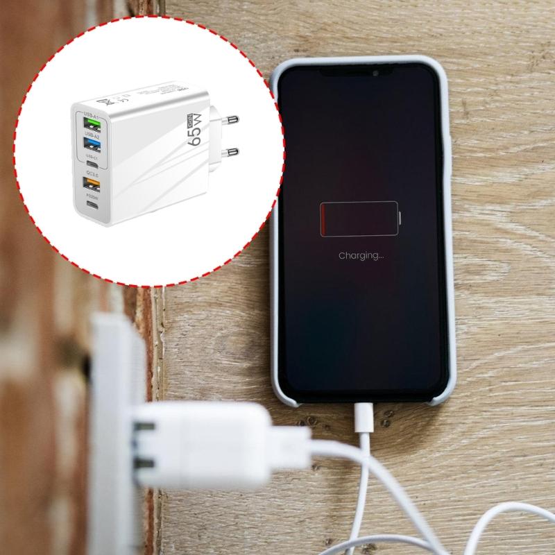 Multifuntional 65W Wall Charging Adapter USB Type C Port Intelligent Power Desktop Charging Station Plastic Texture