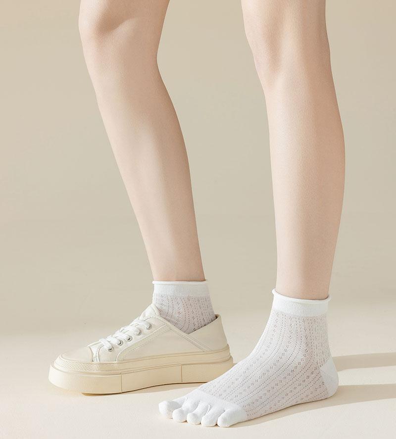 INS Summer Thin Five Finger Socks For Women Breathable Hollow Mesh Ankle Socks Solid Color Cotton Socks Female Split Toe Socks