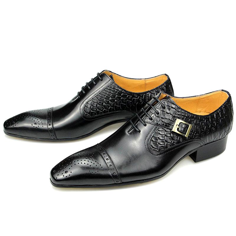 Fashion Newest High-end Leather Shoes Dress Oxford Brogue Wedding Party Formal Shoe for Men Lace Up Luxury Fashion Leather Metal Buckle
