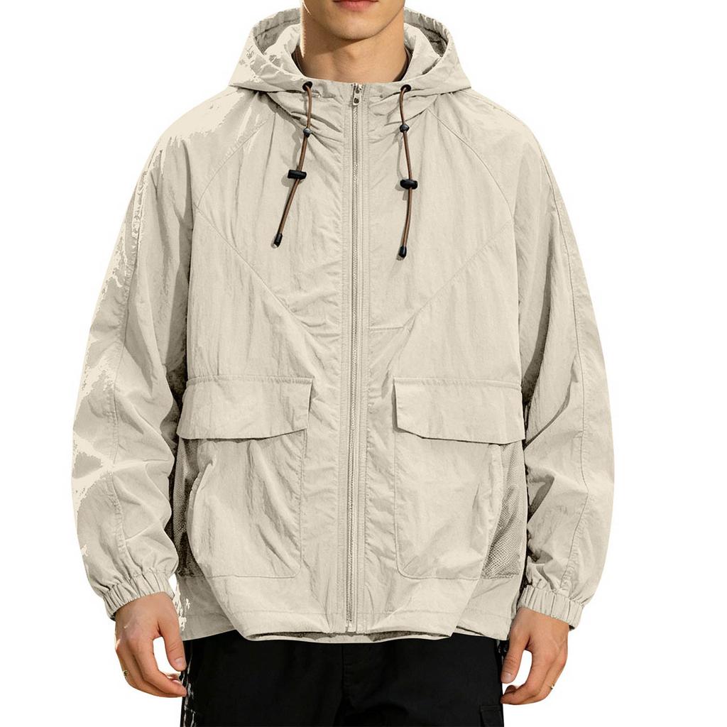 Men's Lightweight Sun Protection Jacket Breathable Outdoor Skin Coat with Hood Full Zip Front and Multiple Pockets for Sports and Casual Wear