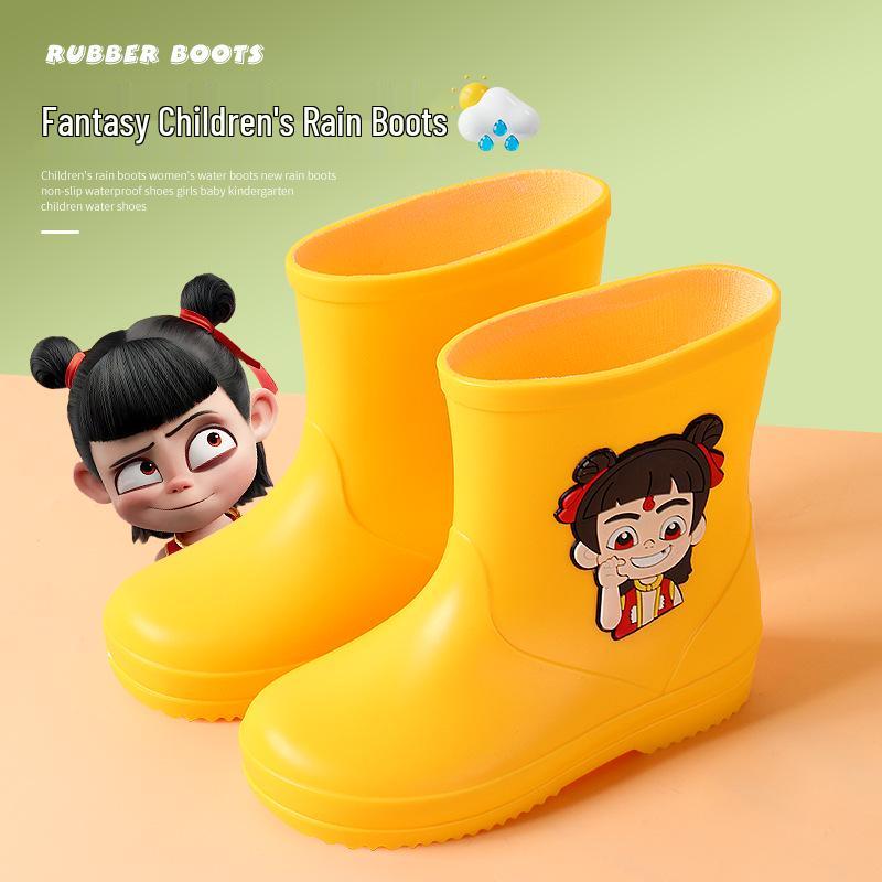 Kinder Cartoon Wasserdichte Rutschfeste Gummistiefel mit Plüschfutter für Kleinkinder und größere Kinder