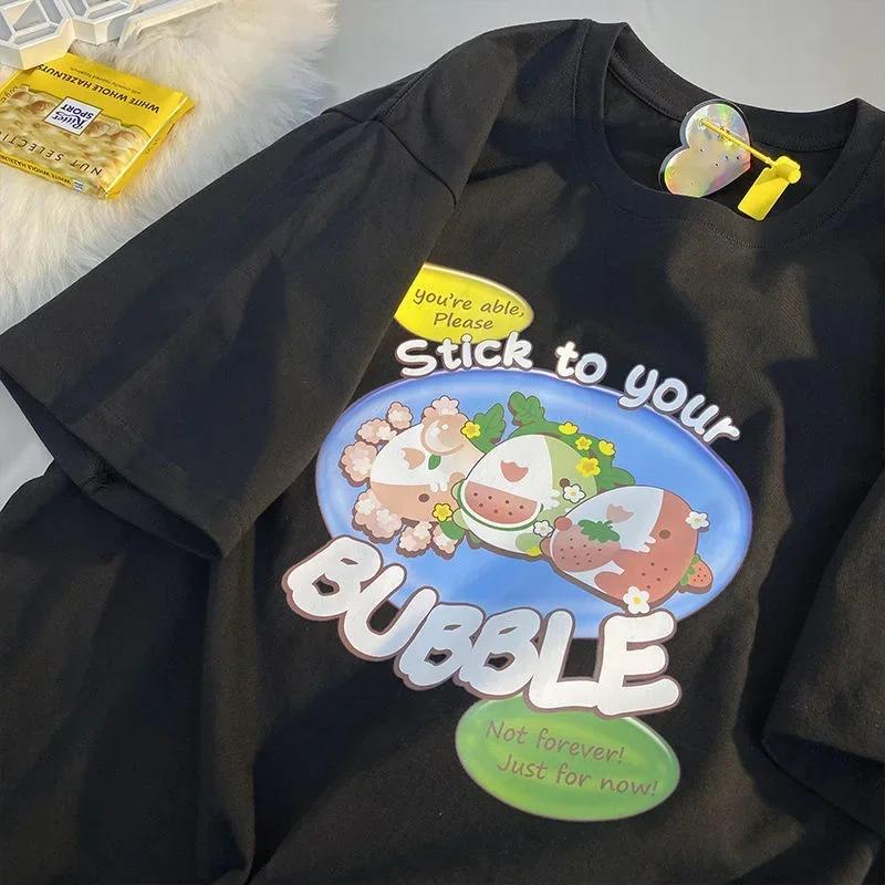 Women T Shirt Fruit Print Harajuku Tshirt Loose Short Sleeve Cute Oversized Tee Clothes Y2k Top Anime Graphic T-shirt