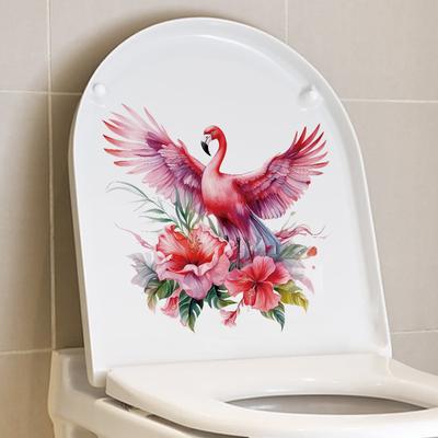 Różowy Kwiat Flamingo Naklejka Na Toaletę Łazienka Płytki Ceramiczne Korytarz Wejście Tło Dekoracja Naklejka Ścienna