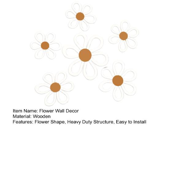 6Pcs/Set Bohemia Flower Wall Hanging Ornament Decoration Farmhouse Rustic Wooden Floral Wall Art Home Office Living Room Bedroom Wall Decoration