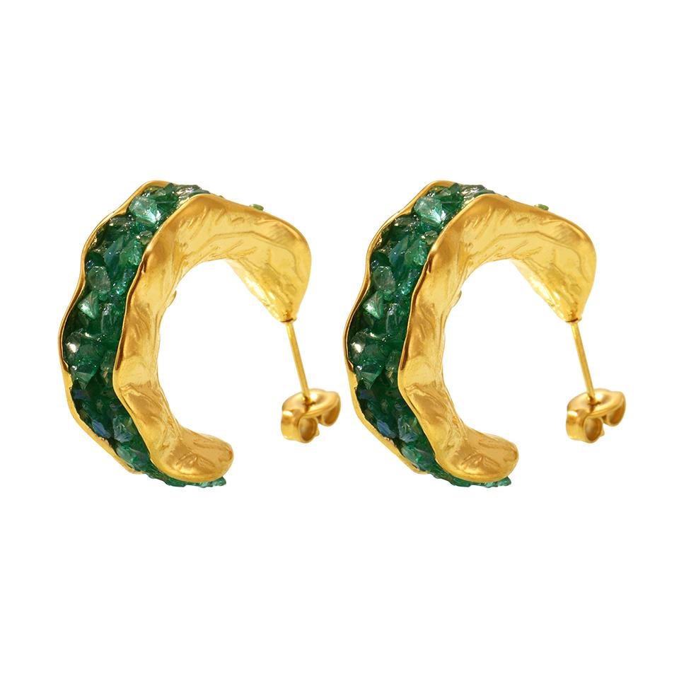 C Shape Stainless Steel Stud Earrings For Women 18k Gold Plated With Multi Color Crystal Women's Earring Ear Studs Woman Zircon