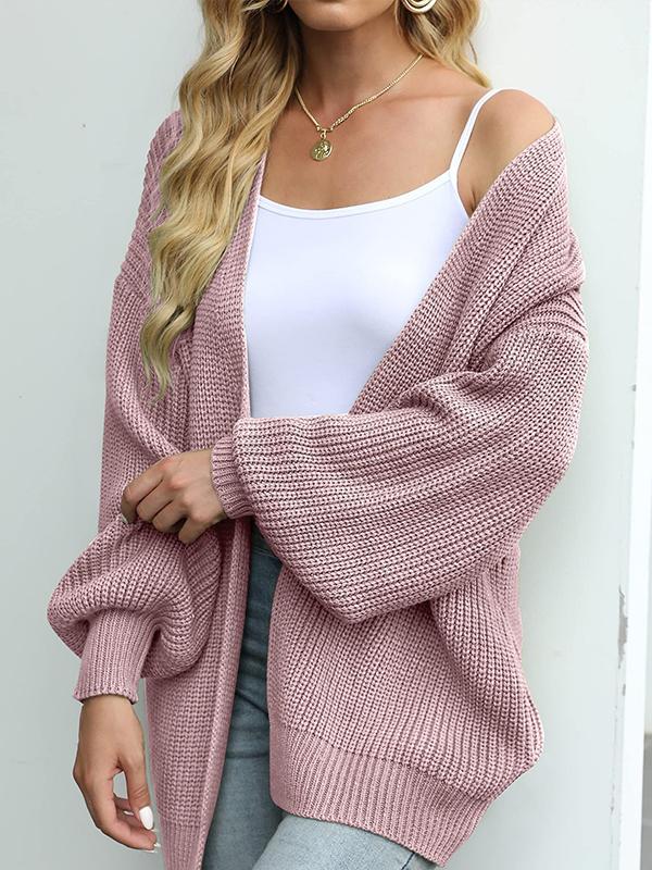 Autumn and Winter New Lantern Sleeve Sweater Women's Coat Coarse Yarn Pocket Sweater