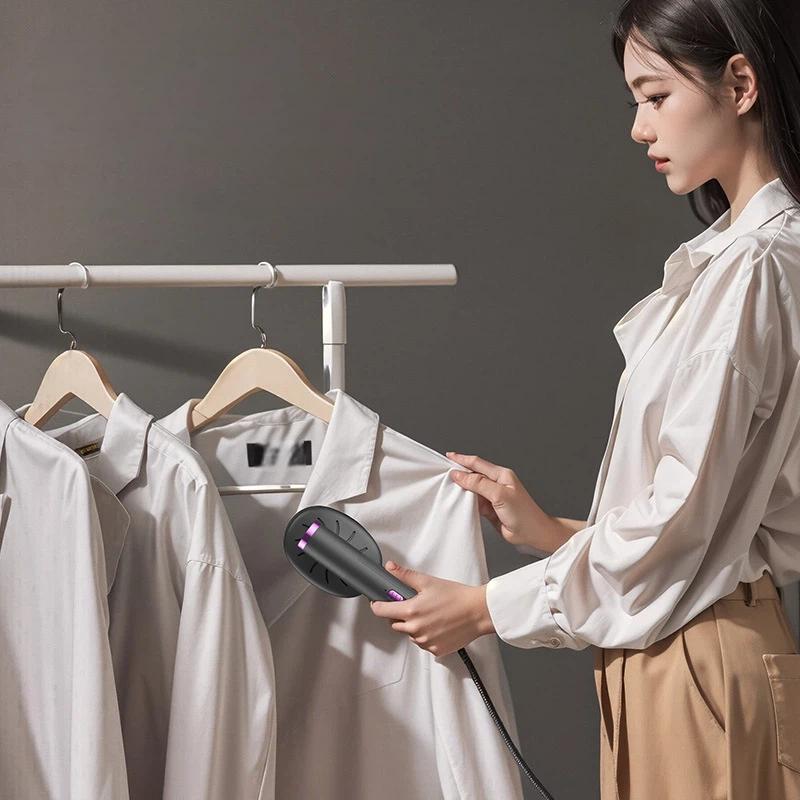 Portable Mini Steam Iron Fast Heating Dual Use Hanging or Flat Ironing for Home Travel Quick Touch-Up - Khaki Gray-Purple