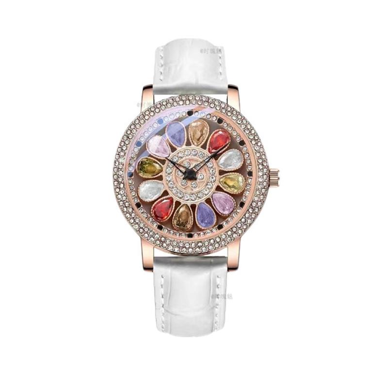 Women's Fashion Quartz Watch 360 ° Time Comes and Turns Diamond Inlaid Dial Waterproof Female Creative Clock Wristwatches