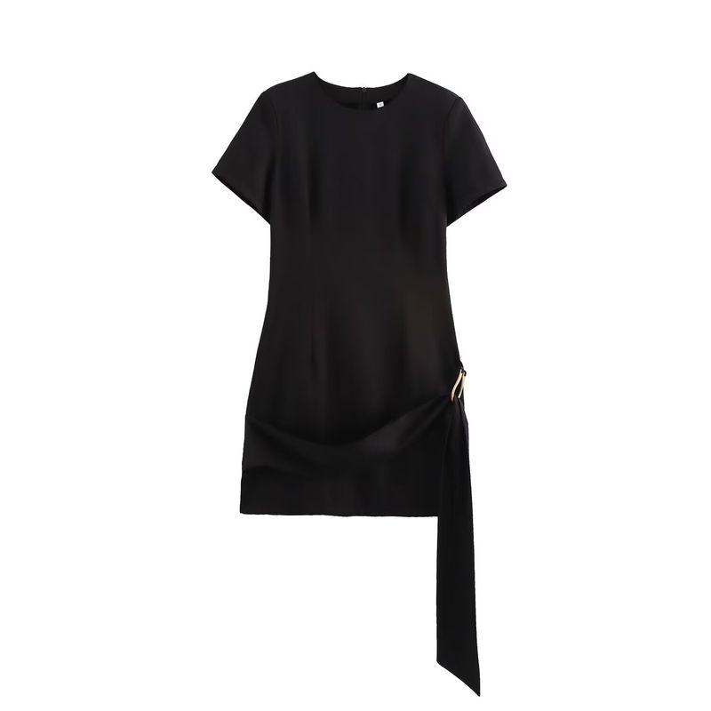 

Kaslead New Arrival Women s Clothing Fashion Style Fashion Vachette Clasp Waist Slimming Short Dress Black L