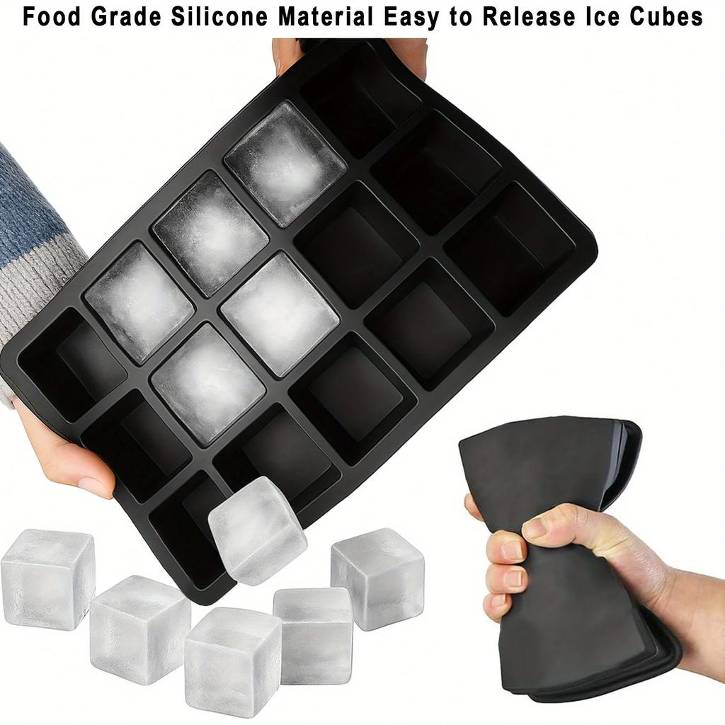 15-Cavity Silicone Ice Cube Tray with Lid - Reusable Square Ice Mold, Easy-Release Freezer Tray for Fruit-Infused Ice Cubes