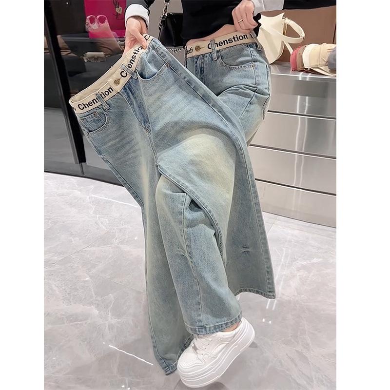 Women's Slim-Fit Wide-Leg Jeans 2026 New High-Waisted Plus Size Slimming Embroidered Letter Straight Pants