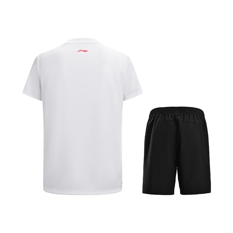 Li-Ning Badminton Series Versatile Creative Logo Loose Pullover Short Sleeve Lightweight Quick-Dry Shorts Casual Sports Suit ATSV627-2+AAPV137-1