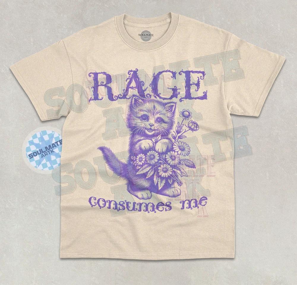 Rage Consumes Me T-Shirt Funny Cute Cat Kitten Meme Rage Graphic Unisex Shirt 2XL