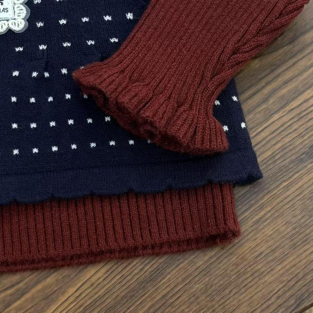 Girls' Autumn/Winter Faux Two-Piece Sweet Knit Sweater with Small Lapel