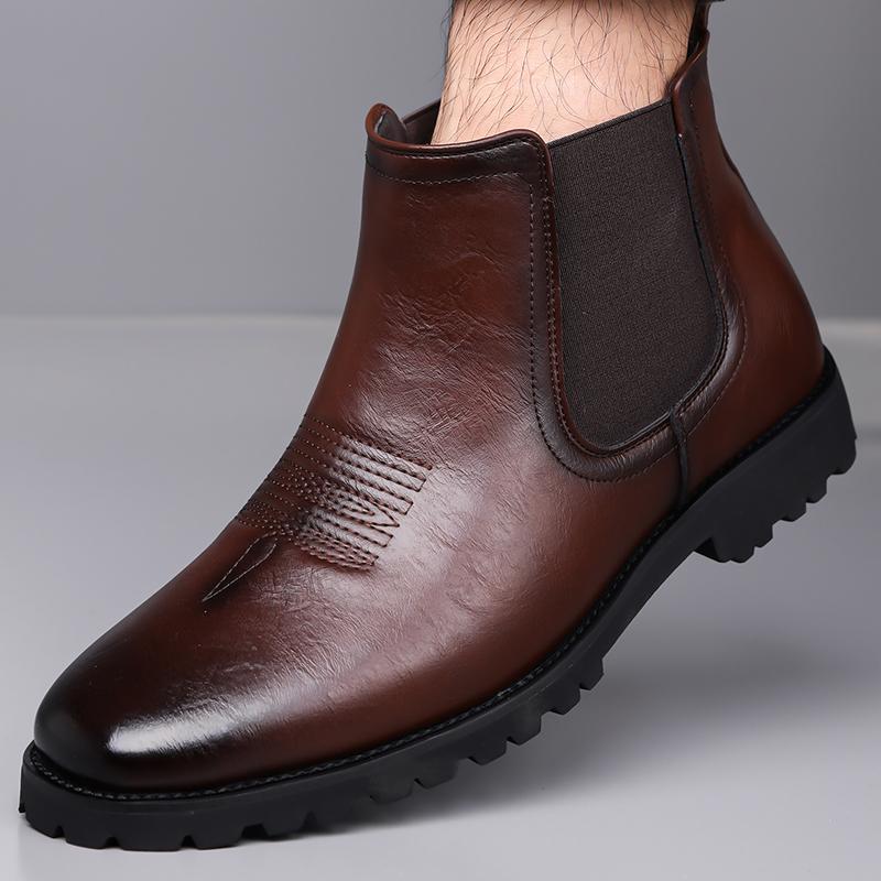 Men’s Chelsea Motorcycle Boots Western Boots Black Brown Short Leather Boots Casual Street Style Cool Ankle Boots Plus Size