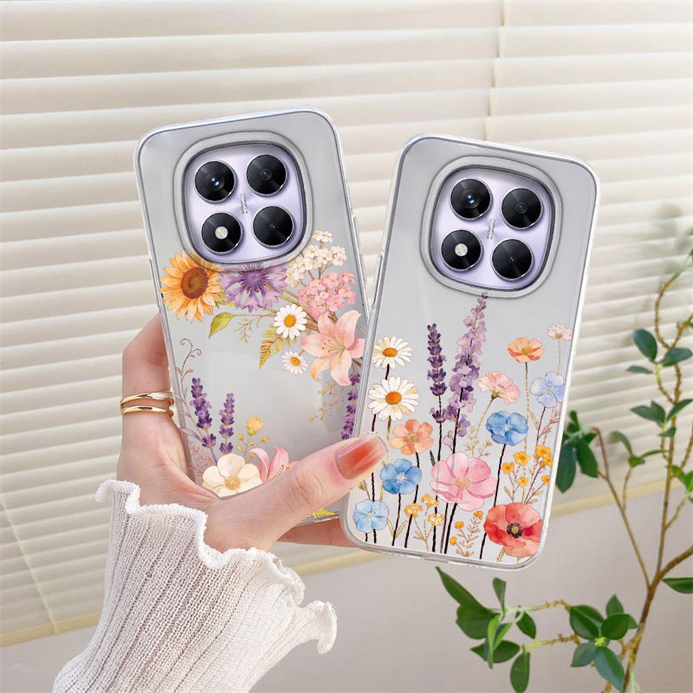 Colorful Floral Korean INS Style Clear Phone Case For Xiaomi Redmi Note 15 14 Pro 15C 14C Protection Soft TPU Transparent Cover