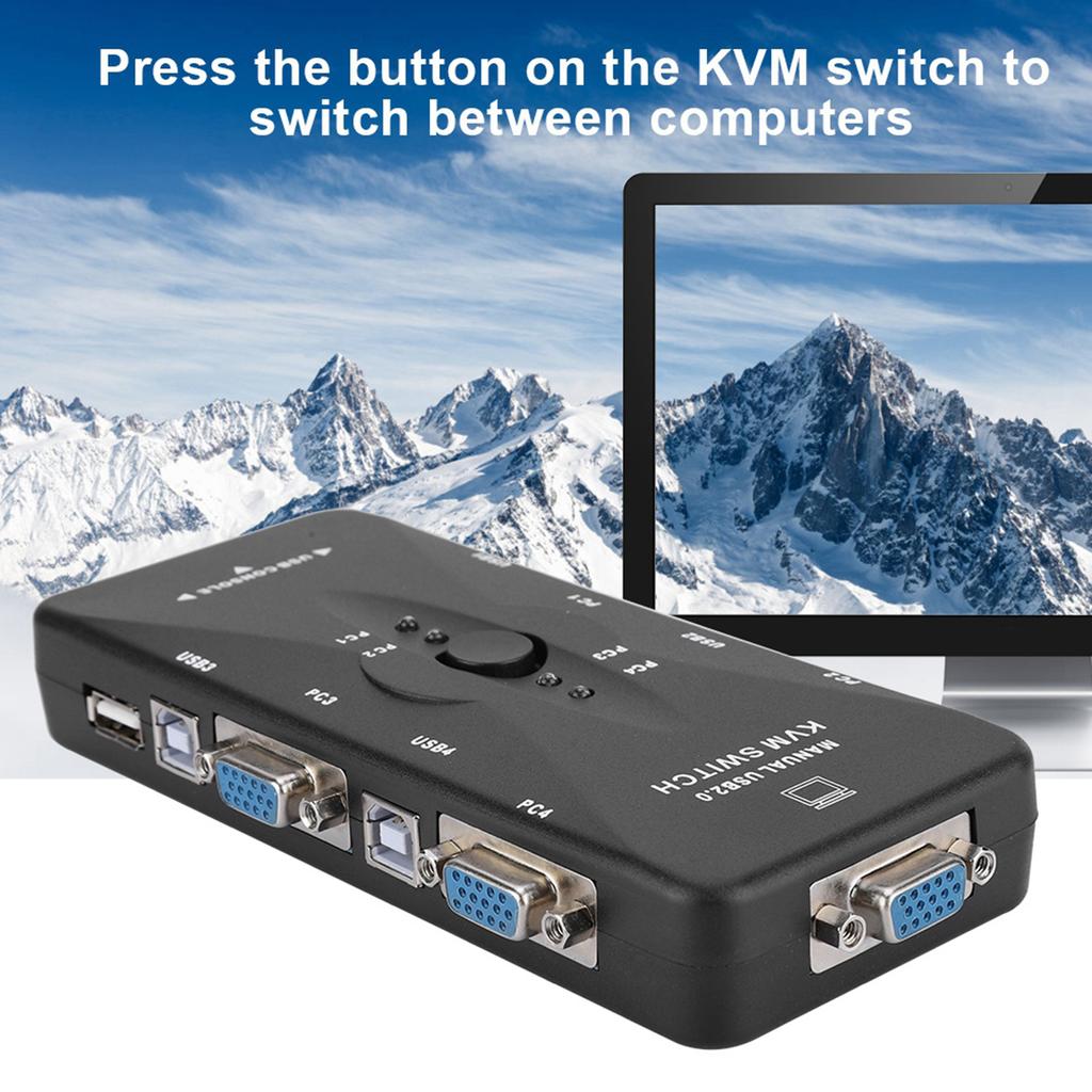 4 Port USB 2.0 KVM VGA SVGA Monitor Hub Computer Switch Box Adapter Devices for PC Keyboard Mou