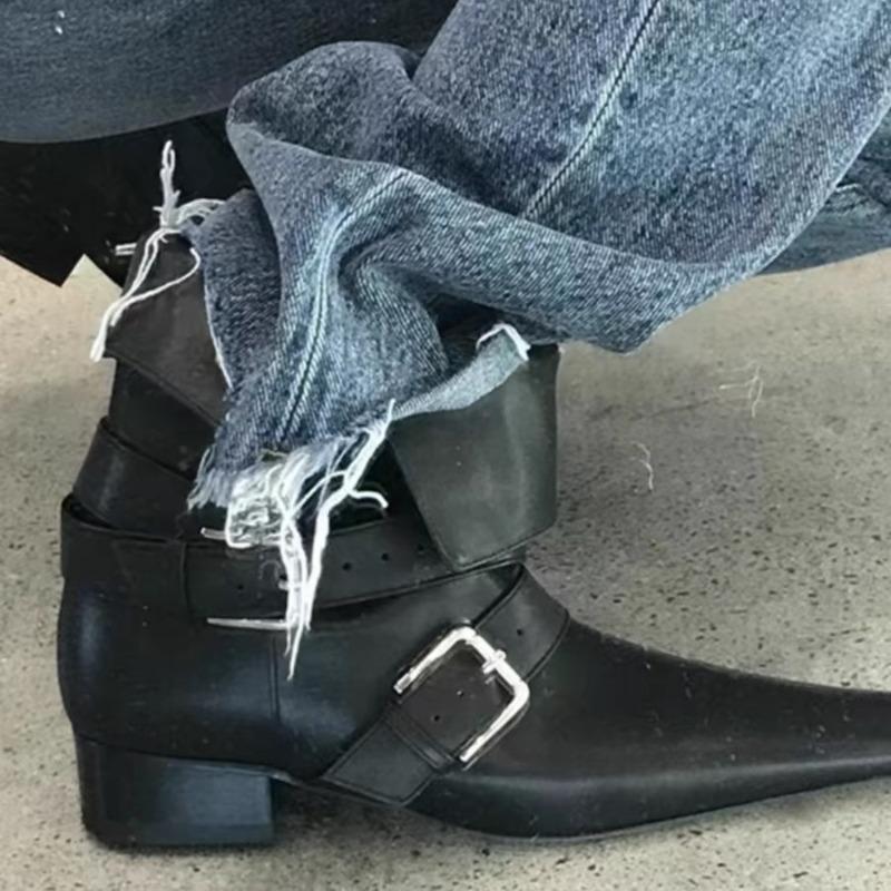 Flip Collar Two Wearing Small Square Toe Short Boots for Women, 2025 Thick Heel Chelsea Skinny Boots