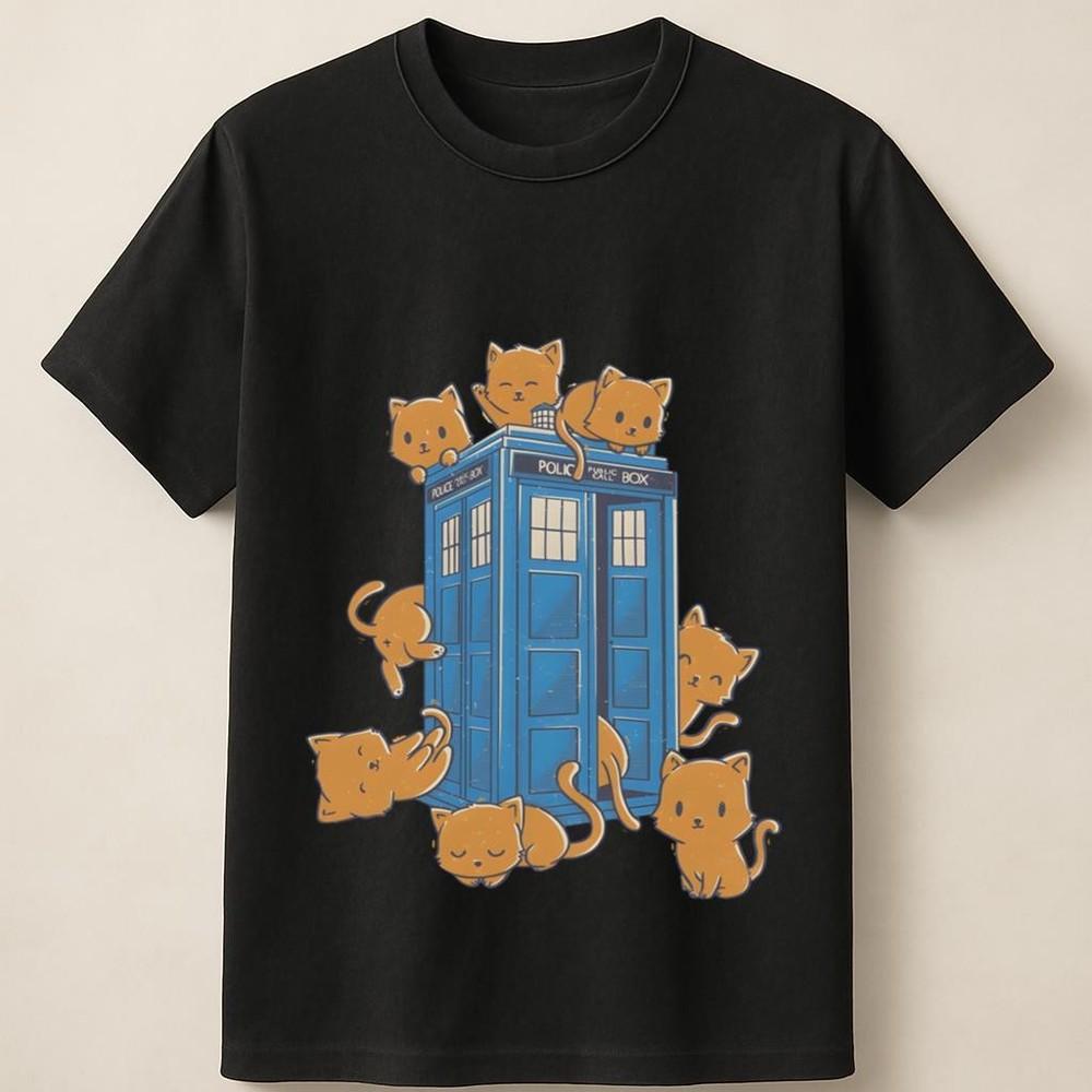 

Cute TARDIS Cat Doctor Who Inspired Time Travel Cat Tee Unisex T Shirt Unisex T-Shirt XXXL