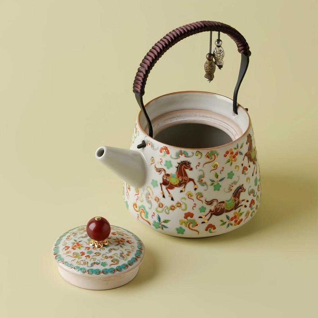 Neue chinesische Ru-Ofen Hochwertige Henkel-Teekanne, Henkel-Teekanne für Anfänger, High-End-Set-Teekanne, Keramik-Kung-Fu-Teeset für Zuhause