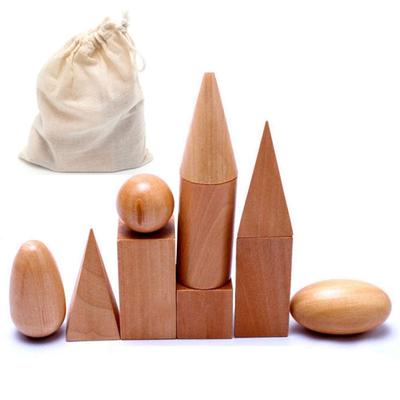Montessori Wooden Geometric Solids 3-D Shapes Mystric Bag of Geometry Shapes Learning Education Math