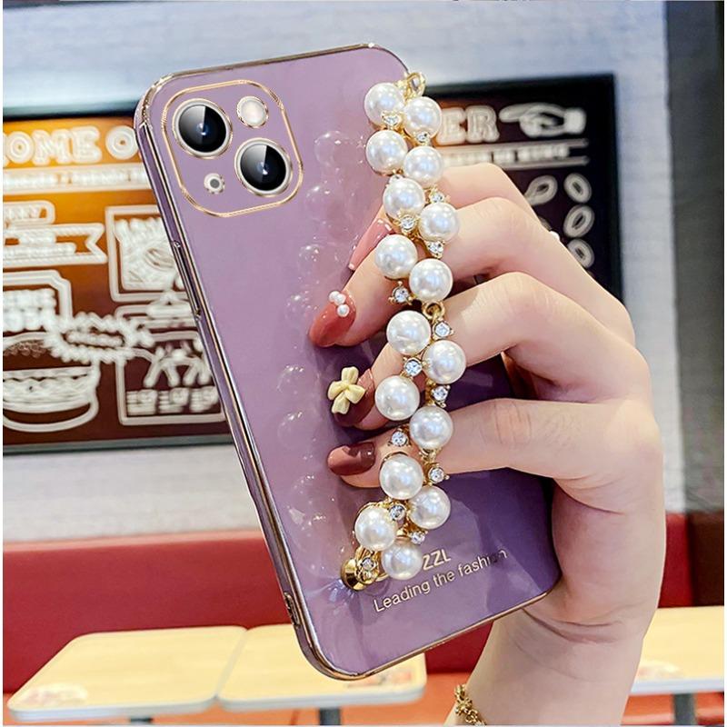 Potrivit pentru Ins Apple 16 Carcasă de telefon din silicon 14 Full Cover Iphone 15promax Brățară cu perle creative