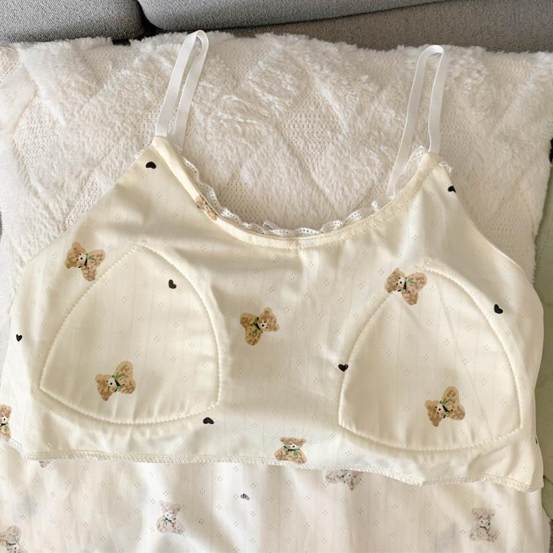 Summer Imitation Cotton Lace Edge Pure Desire Suspender Shorts Pajamas Women's Pajamas with Chest Pads Pajamas Set Loungewear Real Shot