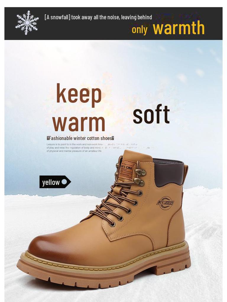 Pánské zimní vlněné kožené martensky – žluté, teplé, s velvetovou podšívkou