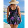 Women S Plus Size Printed Tankini Swimsuit Split Swimwear Black Purple