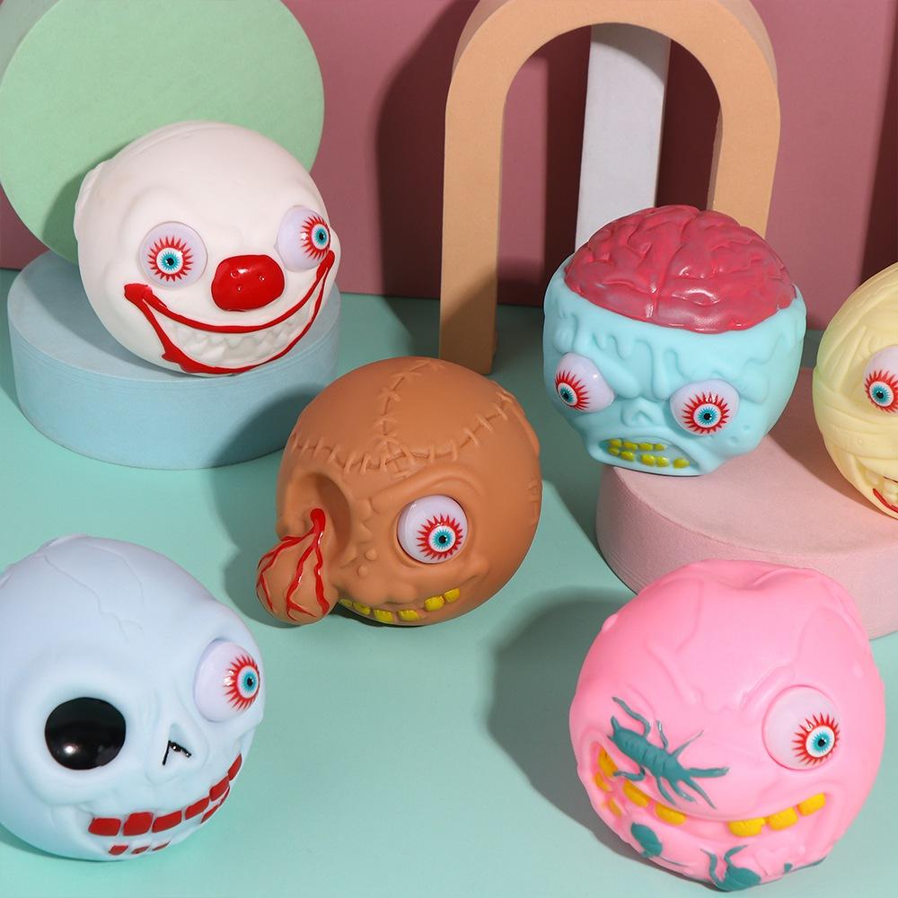Soft Eye-popping Skull Toys Novelty Halloween Prank Toy Stress Relief Squeeze Fidget Toys  Adult