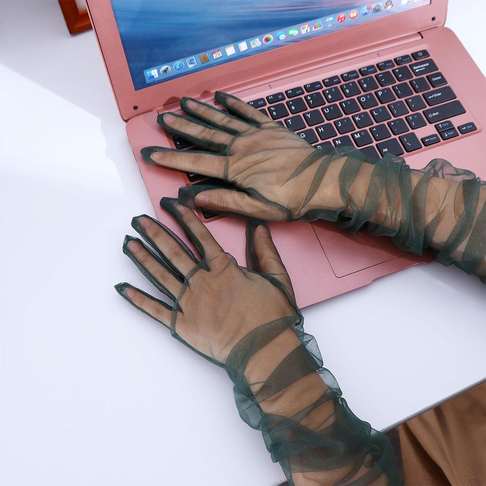 Long Fashion Women Elbow Sheer Tulle Women Gloves Thin Gloves Lace Mitten Five Fingers Mitts
