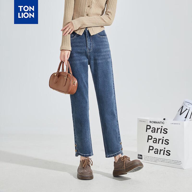 

Women s High-Waist Cigarette Jeans with Ankle Button Detail 29