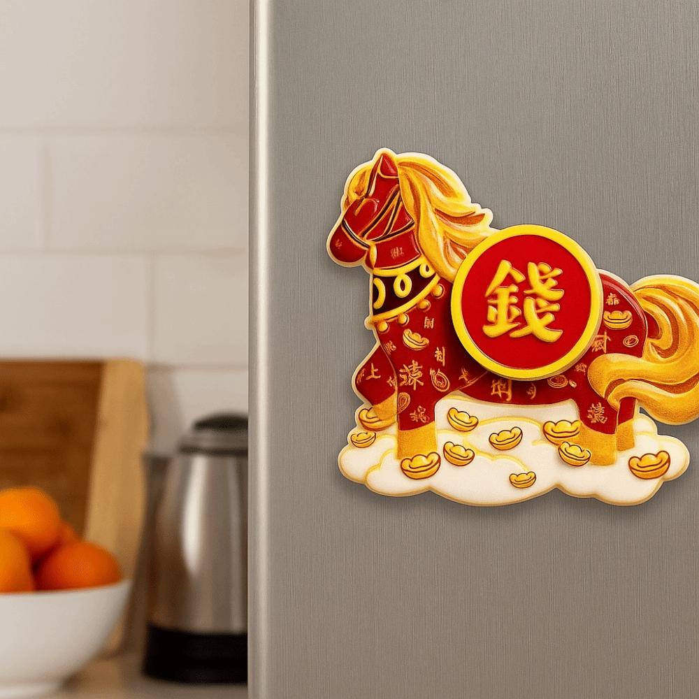 God of Wealth New Year Magnetic Sticker Cartoon Horse Year Fridge Magnets  Chinese New Year