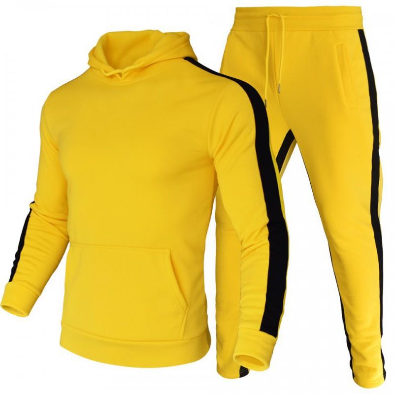 2026 Mens Tracksuit Hooded Sweatshirt Pants Set Plus Size Solid Color Casual Sportswear