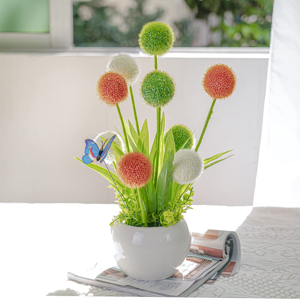 WillingYou Artificial Flowers, Stylish Nordic Decor, with Vase, Fake Allium Flowers, Includes One Vase and One Bouquet, Multicolor