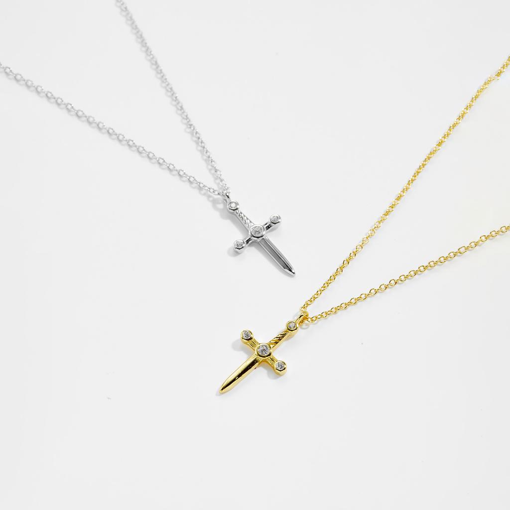 Neuer Sterling Silber Gold Schwert Kleiner Anhänger Lange Kette Halskette Schlicht Hochzeit Rock Punk Dünner Schmuck Geschenk