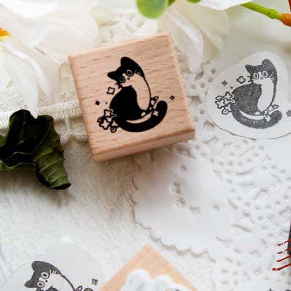 Cute Pet Black Cat Stamps Diy Craft Cat Seal Stamping DIY Toys Wooden Rubber Stamps  Card Making