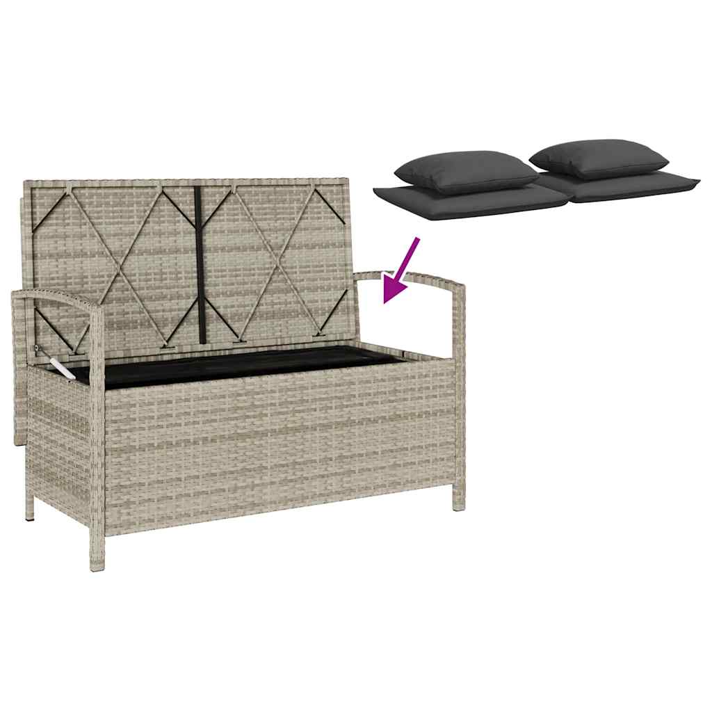 Garden Bench with Storage Space and Cushions Light Grey Poly Rattan