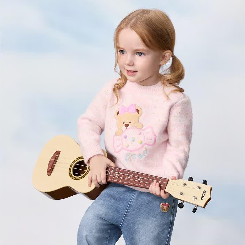 PawinPaw Girls' Pink Cartoon Bear Knitted Sweater