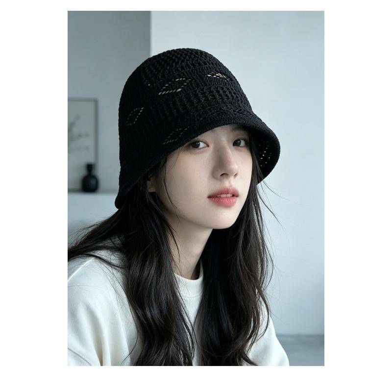 Women S Knitted Hollow Bucket Hat Summer Breathable Sun Shade Hat