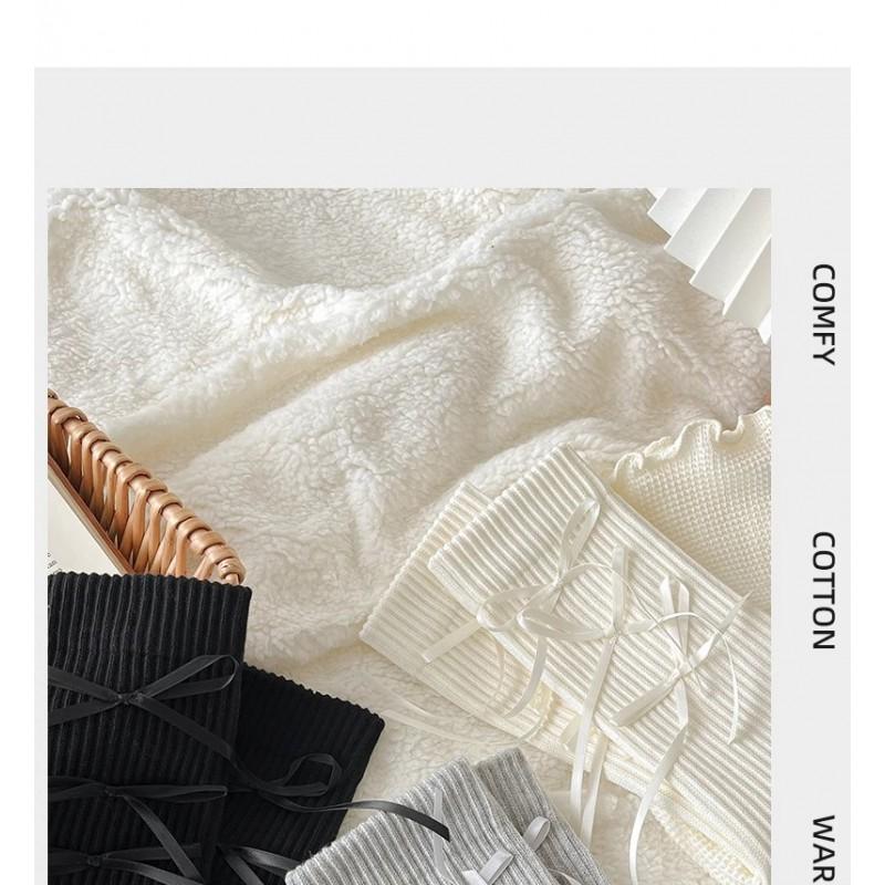 White Bow Stack Socks Women Y2K Style Thin Mid-Calf Leg Warmers Sweet Punk Cotton Blend