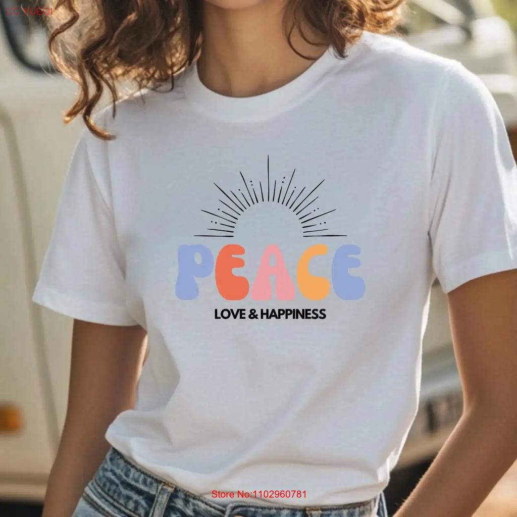 Peace Love Happiness Cotton T Shirt Hippie Camping Perfect Nature Lover Vintage Fashion Top For Everyday Wear
