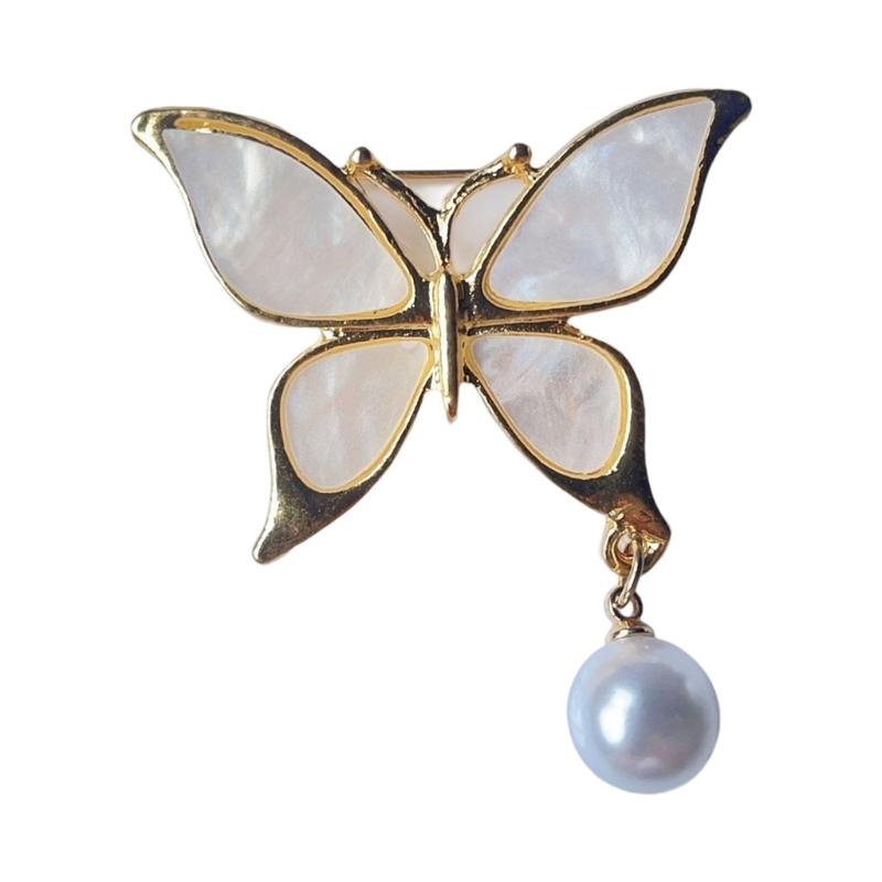 Fashionable Butterfly Pearls Pin Jewelry Pieces Waterdrop Designs Sturdy Alloy Construction Versatile for Women белый