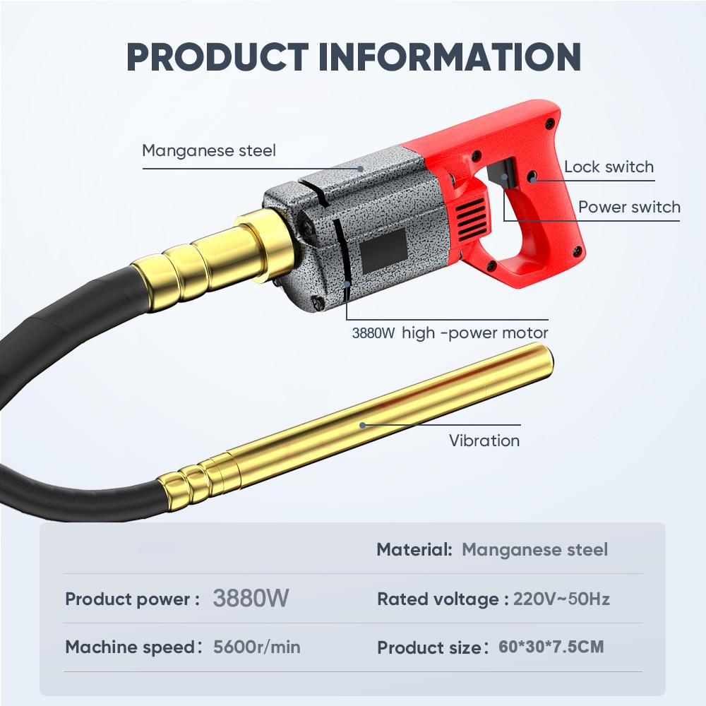3880W Wysokiej Mocy Wytrzymały Przenośny Wibrator do Betonu 220V 50Hz Elektryczny Mieszalnik Cementu i Gruntu Wysokiej Jakości Ręczny Elektryczny Wibrator do Betonu Z Nowym