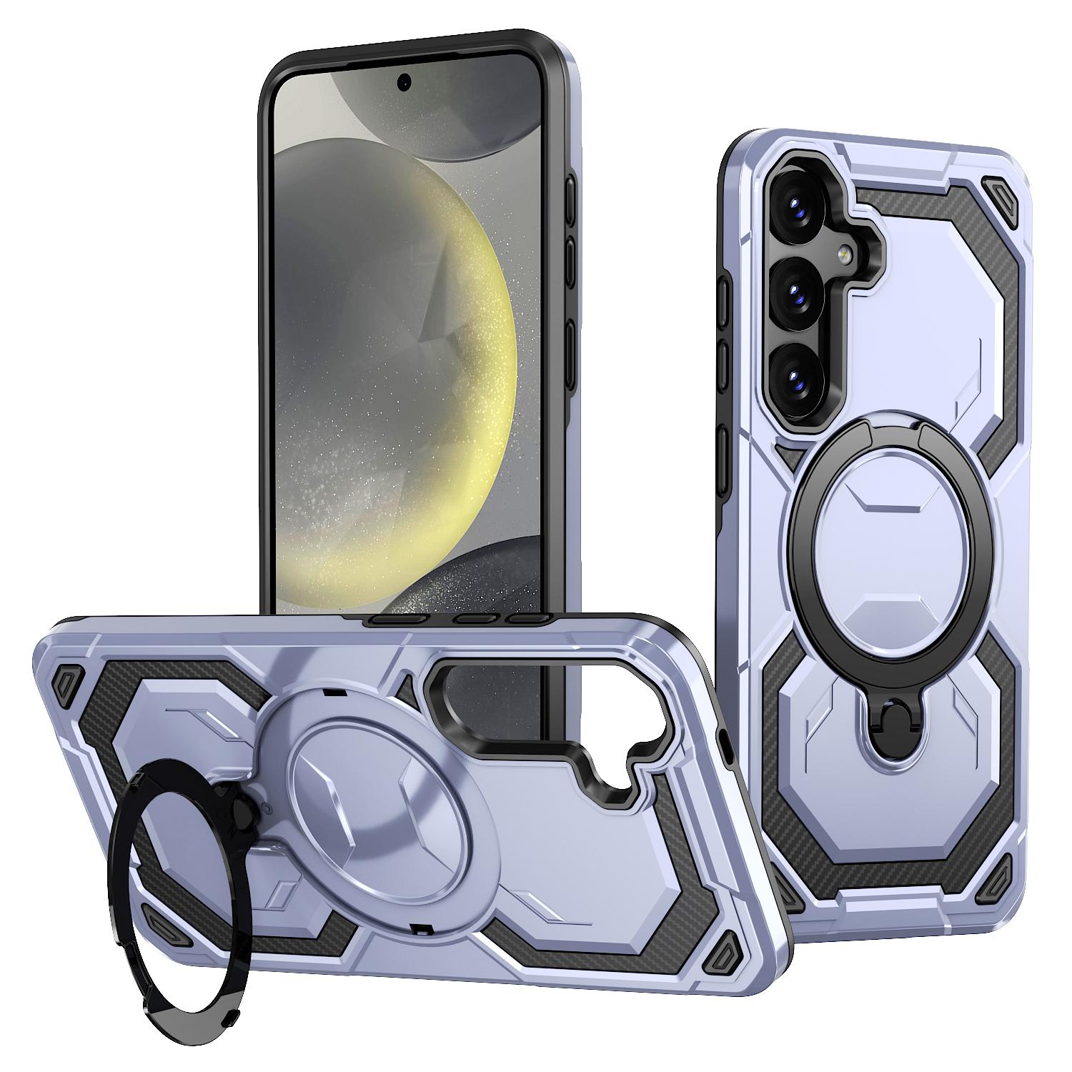 

For Samsung Galaxy S24 Magnetic Case Ring Kickstand PC + TPU Hybrid Phone Cover