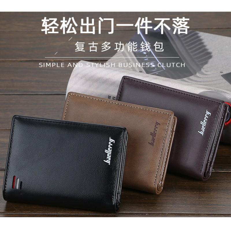 New Wallet Men Short Style European American Retro Multi Card Buckle Zipper Ticket Holder