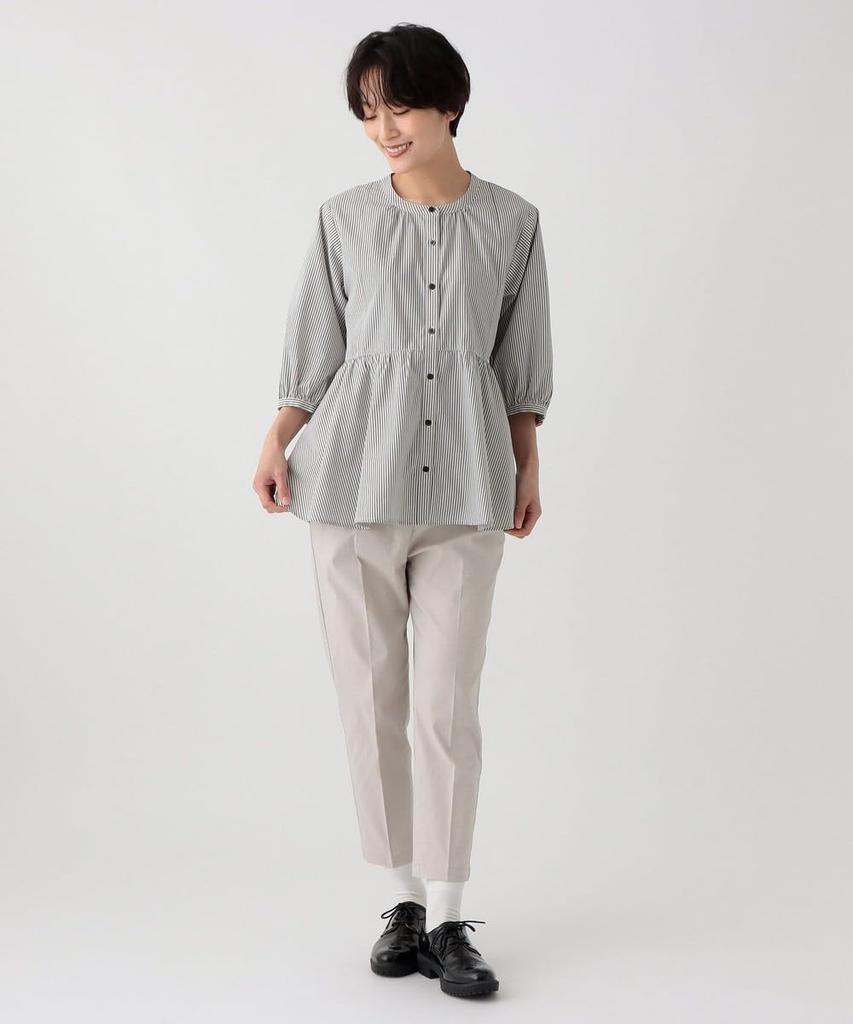 Afternoon Tea Living JM95 Bancel Cool Striped Gathered Blouse, Ivory