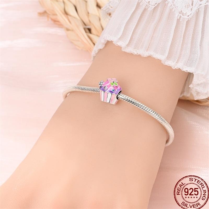 Copper Dessert Afternoon Tea Series Pink Zircon Sweets Playground Series Suitable Fit Pan Original Bracelet Diy